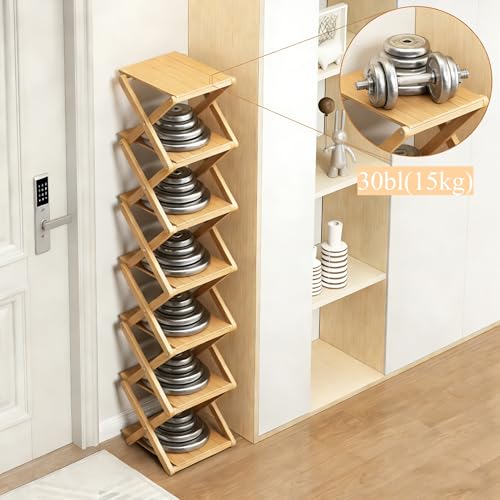 Bamboo Shoe Rack - No Assembly Required, Tall Narrow Foldable Shoe Organizer, Space-Saving Multifunctional Shelf for Entryways, Corners, Bedrooms, Balconies, 7 Layer(Reinforced and Thickened) - color: Wood Color, size: 7 Layers