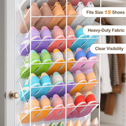 20-30 Pairs Over the Door Shoe Organizer, Transparent PVC Hanging Shoe Rack for Closet, 10-Tier Door Shoes Storage, Crystal-Clear Visibility Fit All the Family's Sneakers, Boots, Heels, White Frame - color: White & Clear