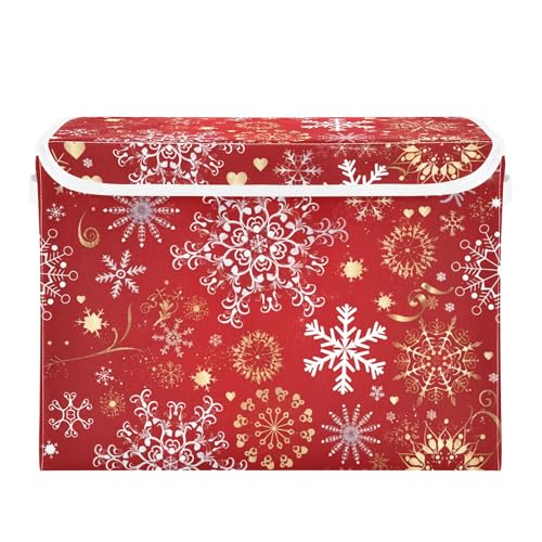 xigua Christmas Snowflakes Storage Bins with Lids and Carrying Handle,Foldable Storage Boxes Organizer Containers Baskets Cube with Cover for Home Bedroom Closet Office - color: Christmas Gold and White Snowflakes