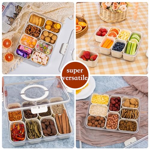 WACOI Divided Snack Serving Tray with Lid and Handle travel Snackle Box Charcuterie Container Portable Storage Organizer for Candy, Fruits, Nuts, Snacks 1Pack White - color: White
