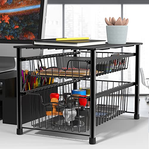 Simple Houseware Stackable Sliding Basket Organizer Drawer, Black, 2-Tier - color: Black, size: 2-tier