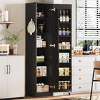 IRONCK Narrow Kitchen Pantry Storage Cabinet, 72" Slim Single Door with 6 Adjustable Shelves, Door Rack and Wheels, Space Saving Freestanding Storage Floor Cabinet for Small Place, Black