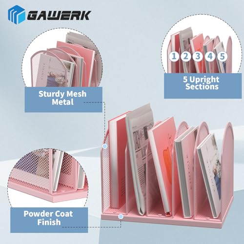Gawerk 5-Section Vertical Desktop Organizer, 5-Section Mesh File Folder Stand Sorter for Office Home Classroom Organization (1, Pink) - color: Pink