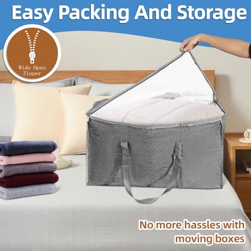 4 Pack-Extra Large Heavy Duty Moving Bags - Waterproof Storage Totes with Handles & Zippers, Foldable for College Dorm, Storage (Gray) - color: Gray, size: 4
