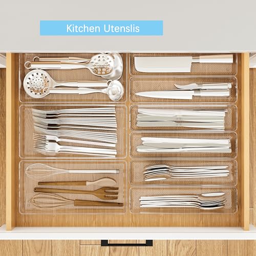 3 Pack Clear Plastic Drawer Organizer Tray Cutlery Utensil Makeups Drawer Silverware Organizers 12" X 6"&12＂X3＂(9Pack) - size: 9 Pack Mixed Sizes (12"x3", 12"x6") Clear Plastic