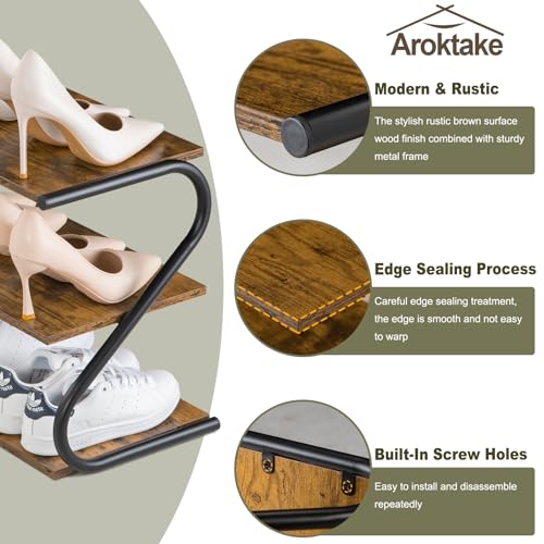 Small 3-Tier Shoe Rack, Z-Frame Wooden Shoe Shelf with Durable Metal Shelves for Hallway, Living Room, Closet, Bedroom (17.2”) - size: 10.35 x 17.20 x 15.75 Inches