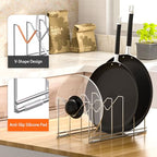 HzTinT 3 Pack Pot Lid Organizer for Cabinet, Stainless Steel Pot Lid Rack with Anti-slip Pad, Lid Holder for Pans Pots, Bakeware, Plates, Cookie Sheets, Trays, Dish, Cutting Boards, Silver - color: Silver