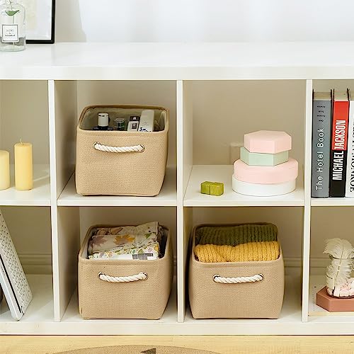 TheWarmHome Storage Bins for Shelves - Medium 3Pack 13.8L*9.8W*6.7H inch Canves Storage Basket for Organizing, Fabric Storage with Handles for Clothes Baby Dog Toys(Beige) - color: Beige, size: 3PCS/Medium -13.8Lx9.8Wx6.7H