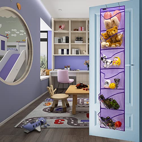 Extra Large Pockets Shoe Organizer for Closet Over The Narrow Door Hanging Shoe Holder Storage (6 Large Pockets-Purple) - color: 6 Large Pockets-Purple