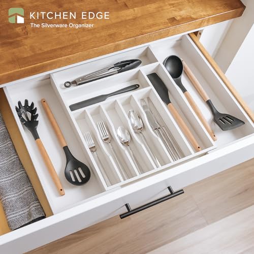 KitchenEdge Premium Silverware, Flatware and Utensil Organizer for Kitchen Drawers, Food-Safe Contract Grade, Expandable from 14.5 to 25 In, White Bamboo - color: White Bamboo, size: From 14.5" to 25" wide