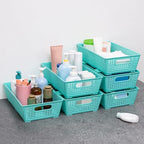 Tiawudi Stackable Woven Plastic Basket, Storage Bins for Cabinet, Closet, Shelf, Under Sink and Countertop, Pantry Organizer Bins, 6 Pack - color: Mint