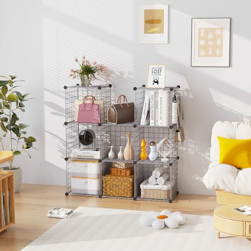 C&AHOME Wire Cube Storage, 8 - Cube Organizer Metal C Grids, Modular Shelves Units, Closet Organizer, Ideal for Home, Office, Living Room, 24.8" L x 12.4" W x 48.4" H, Silver Gray UWCS3008G - color: Silver Gray, size: 8 Cube