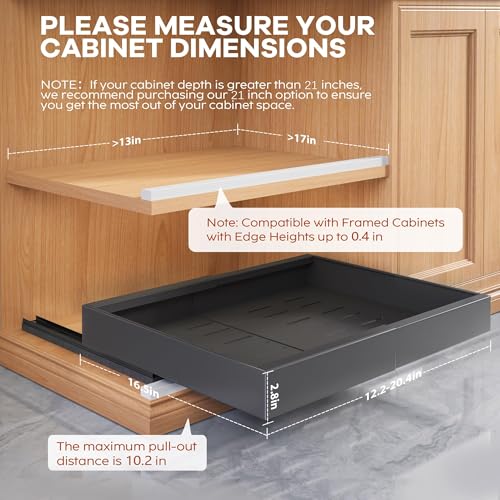 Seinloes 2 Pack Expandable Pull Out Cabinet Organizer 16.5"Deep With Raising Pad for Framed Cabinets,Upgrade 3 Slide Rails Slide Out Drawers,No Drill Roll Out Shelves,Adjustable Width 12.2"-20.4"Black - color: Black, size: 16.5"D x 12.2"-20.4"W(2Pack)