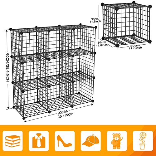 HUBSON Wire Cube Storage Organizer, Book/Toy/Craft/Potted Plants and petCloset Organizers and Storage Shelves, 9-Cube Freely Combinable Metal Grids Storage Shelf,Black Iron - color: Black Iron, size: 9 Cubes