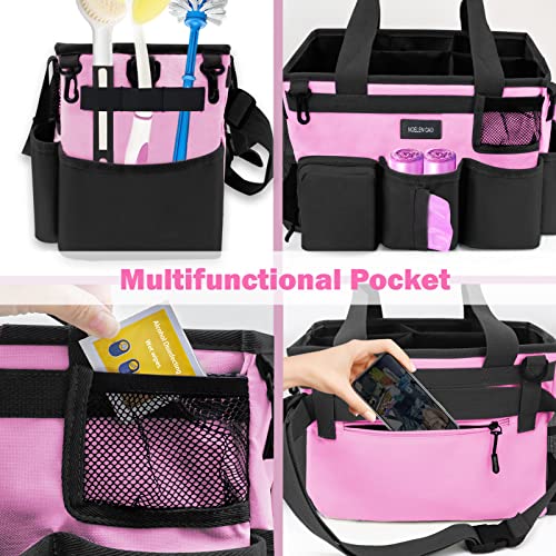 Wearable Cleaning Caddy Bag,Cleaning Supply Tote for Cleaning Supplies, Cleaning Organizer with Adjustable Shoulder and Waist Straps for Cleaners & Housekeepers (Pink, Large) - color: Black-Pink, size: Large