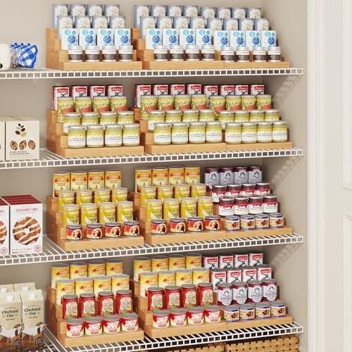 Expandable Bamboo Can Storage Rack, 4 Tier Adjustable Can Organizer for Pantry Holds Up to 32 Cans, Soda Can Dispenser, Canned Food Storage Display Shelf for Cabinet & Countertop (Patent Pending) - size: Standard