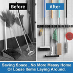 Piyl Mop and Broom Holder Wall Mount Metal Heavy Duty Utility Hooks Broom Organizer Garage Storage Systems Tool Racks for Home Laundry Garden Kitchen Organization (Black, 1 Pack 4R5H)
