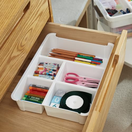 MACOPRO 17 QT Plastic Storage Box with Removable Tray, Bins with Lids, Clear Storage Container for Craft Supplies, Beads, Tools, Sewing, and Playdoh Organization (White, 1Pack-17QT) - size: 1Pack-17QT