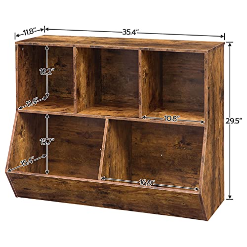 HOOBRO Kids Bookshelf, Bookcase Footboard, Toy Storage Cubby, 35.4" L Children's Toy Shelf, Toy Storage Cabinet, Fit for Children's Room, Playroom, Hallway, Kindergarten, Rustic Brown BF32CW01 - color: Rustic Brown, size: 35.4"L x 11.8"W x 29.5"H