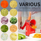 Upgrade Rotary Cheese Grater Shredder with Handle, Strong Suction Base, Multi-purpose Rotary Grater Slicer with 5 Interchangeable Blades for Ice, Vegetables, Fruit, Nuts with Blade Storage Box - color: Red