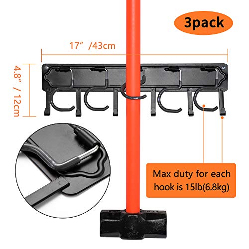 YueTong All Metal Garden Tool Organizer,Adjustable Garage Wall Organizers and Storage,Heavy Duty Wall Mount Holder with Hooks for Broom,Rake,Mop,Shovel.(3 Pack) - size: 51" organizer