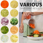 Upgrade Rotary Cheese Grater Shredder with Handle, Strong Suction Base, Multi-purpose Rotary Grater Slicer with 5 Interchangeable Blades for Ice, Vegetables, Fruit, Nuts with Blade Storage Box - color: White+Green