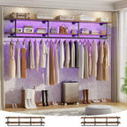 Aheaplus Industrial Pipe Clothes Rack with Top Shelf, 73In Space-Saving Wall Mounted Clothing Rack, 2 Tiers Heavy Duty Pipe Clothing Shelves with Hanging Rod for Laundry Room, Closet, Rustic Brown - color: Rustic Brown, size: 73IN