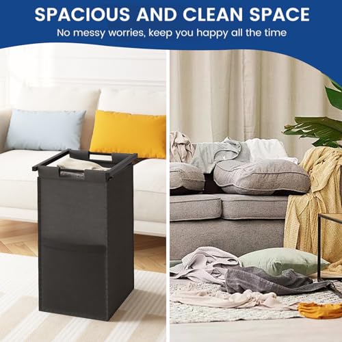 Laundry Hampers,Laundry Basket， Laundry Sorter with Top Shelf & Removable Washable Bags & Side Pockets for Laundry Room organization, Bathroom and Dorm, Rustic Brown and Black - color: 1 bag-Black