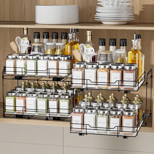 BOIVSHI 2-Tier Spice Rack Organizer, Pull Out Spice Rack for Cabinet, Height Adjustable Heavy Duty Metal Basket for Inside Cabinet & Pantry (11.5''Wx10.5''Dx9.5''H) - size: 2 Tier,11.5''Wx10.5''Dx9.5''H