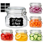 ComSaf Set of 6 Square Glass Jars with Airtight Wire Clamp Lids (17 Oz), Wide Mouth Pantry Canisters for Overnight Oats, Jam, Pickling, Spice Storage, Gifts - size: 17oz*6
