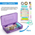 Tamaki 1 Pack Plastic Pencil Box Large Capacity Pencil Boxes Clear Boxes with Snap-tight Lid Stackable Design and Stylish Office Supplies Storage Organizer Box, Purple - color: Purple