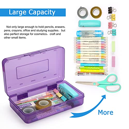 Tamaki 1 Pack Plastic Pencil Box Large Capacity Pencil Boxes Clear Boxes with Snap-tight Lid Stackable Design and Stylish Office Supplies Storage Organizer Box, Purple - color: Purple