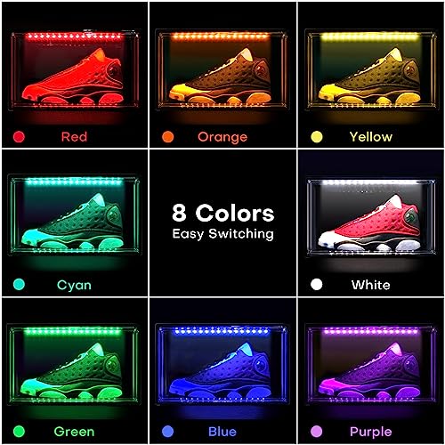 Oltraman Shoe Storage Organizer for Closet, Foldable Shoe Boxes Rack 2 pack, Clear Plastic Stackable Containers Bins Holder, Magnetic Sneaker Shelf for Sneakerheads with LED Lights (Black) - color: Black