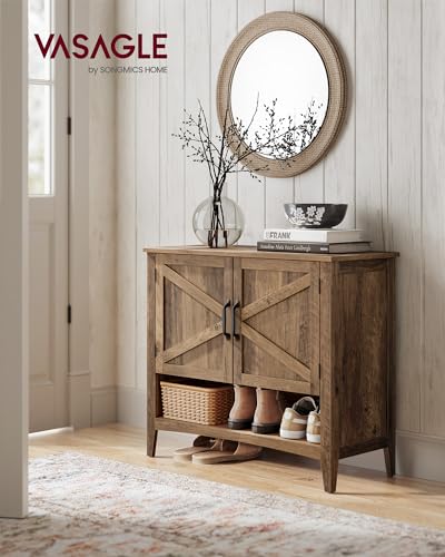 VASAGLE LIRY Collection - Shoe Cabinet, 3-Tier Storage Organizer, Shoe Shelf, Farmhouse Freestanding Cabinet, Height-Adjustable Shelf, 13.8 x 31.5 x 27.6 Inches, Honey Brown ULBC038B01 - color: Honey Brown, size: 13.8"D x 31.5"W x 27.6"H, style: 3-Tier