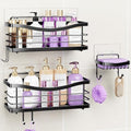 ODesign Shower Caddy 3 Pack-Shower Organizer Shelves Rack Rustproof SUS304 Stainless Steel for Bathroom Storage&Kitchen-No Drilling Adhesive Shower Caddy Shelf with 4 Hooks Suction Cup-Black - color: Black