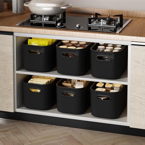 ORGIDOL 10 Pack Black Plastic Storage Bins, Storage Container for Organizing, Storage Boxes with Handle for Shelves, Cute Organizer Bins for Craft, Snacks, Pantry, Cabinet, 9.69x6.7x5.7 inch - color: Black, size: 10Pack