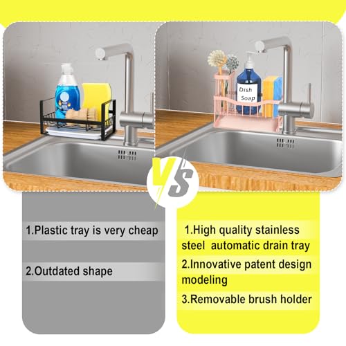 Fssvcd Maifan Sink Caddy Sponge Holder for Kitchen with Brush Holder and Stainless Steel Self Drain Tray, Rustproof Kitchen Sink Organizer for Sponge, Soap Dispenser Storage Accessories Pinky White - color: Pinky White