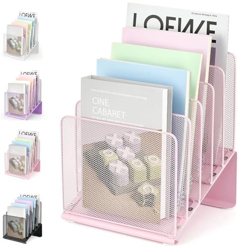 LEKETREE File Organizer for Desk, Desk Organizer with 5-Section Vertical File Rack, Folder Organizer,Workspace Organizers (Pink) - color: Pink