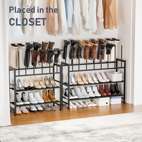 DIMJ Boot Rack 4-Tier - Black Metal Boot Storage Rack for Tall Boots Organizer Tall Boots, Multiuse Shoe Rack for Boots, Sneakers, High-Heel, Entryway, Fits 6 Pairs - size: 4 Tier - 6 Pairs