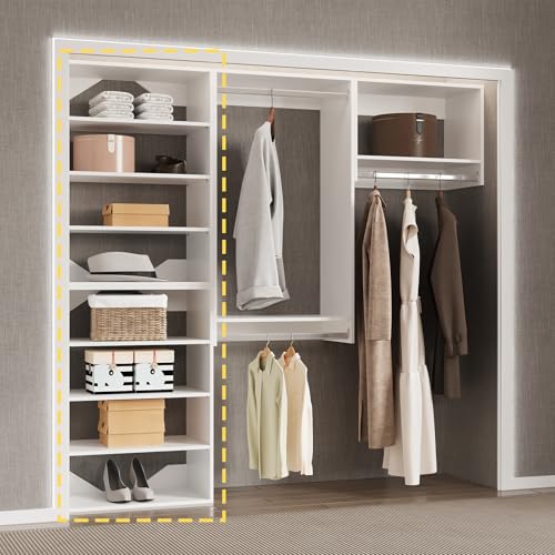 Short Tower Closet Unit, Modular Closet System, Wood Closet System Organizer with Storage for Walk In Closets, Clothing Rack Wardrobe Closet for Hanging Clothes, Bedroom, White, 25.5"W - color: White, size: 25.5" Wide, style: Short Tower