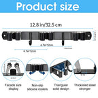 Huryfox Heavy-Duty Stainless Steel Broom Holder, Black, Wall Mount, 1-4 cm Diameter Compatible, Adjustable, 3 Racks, 2 Hooks, Space-Saving - size: 3 Racks and 2 Hooks