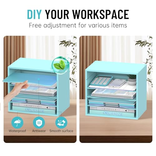 5-Tier Wood Desk Organizer, Paper Tray Organizer for Desk with Adjustable Storage Shelves, Desktop File Organization Paper Sorter Mail Holder for Office Home Classroom, Blue - color: Blue, size: 5 Tier