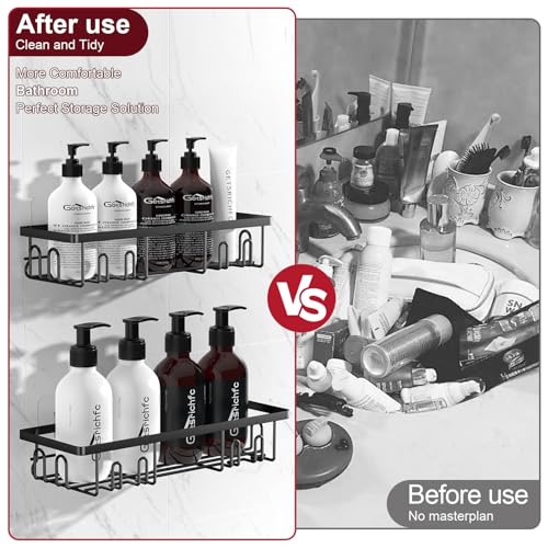 Getsrichfc Shower Caddy Adhesive, Rustproof Shower Shelves for Inside Shower, Large Capacity Bathroom Organizers and Storage, Shower Storage with Removable Hooks, No Drill Bathroom Accessories Black - color: Black