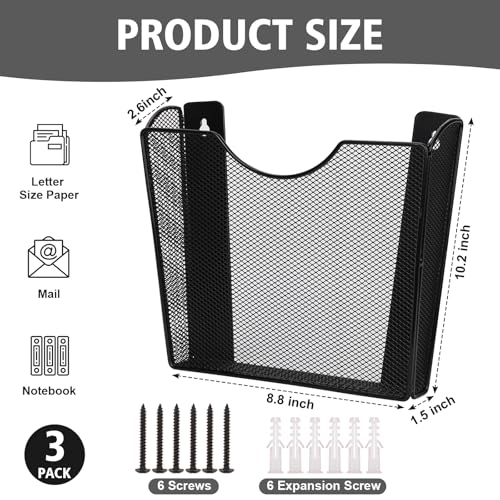 3 Pcs Vertical Wall Mount File Holder Metal Hanging Wall File Organizer Single Pocket Wall File Holder Letter Size Mail Holder Wall Decor Wall Mount Flyer Holder Hanging Magazine Rack for Office Home - size: 3 Pack
