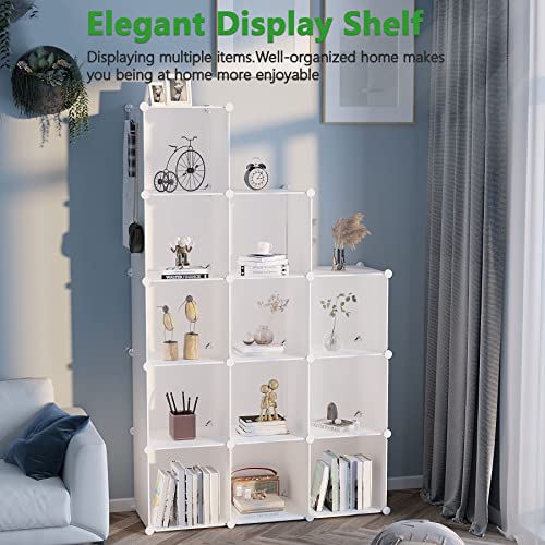 C&AHOME Cube Storage Organizer, 12-Cube Shelves Units, Closet Cabinet, DIY Plastic Modular Book Shelf, Ideal for Bedroom, Living Room, Office, 36.6" L x 12.4" W x 48.4" H Milky UPCS12M - color: Milky