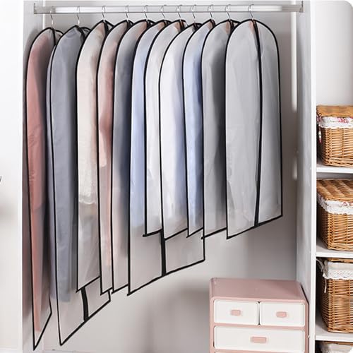 Clear Garment Bags for Hanging Clothes,48" Suit Bags for Closet Storage,12 Pack Garment Bags for Storage,Breathable Lightweight Dust Proof Cover with Study Full Zipper for Coats,Jackets - size: 12pcs 24'' x 48''