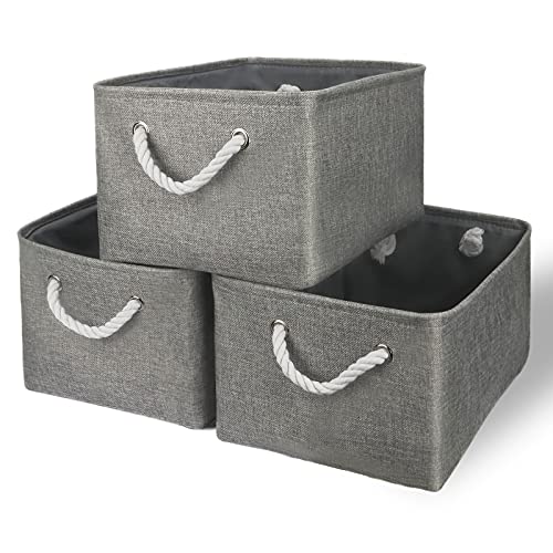 TheWarmHome Storage Bins - Medium 3 Pack Storage Baskets for Organizing Shelves | Fabric Storage Cubes Organizer for Linen Closet Nursery Home Decor Grey - color: Grey, size: 3PCS/Medium -13.8Lx9.8Wx6.7H