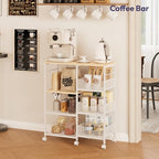 SWTYMIKI Kitchen Island Cart on Wheels - 4 Tier Rolling Kitchen Table Cart with Storage Shelves, 6 Removable Hooks& Locking Casters, Coffee Bar Cabinet for Dining Room Pantry Office, White - size: 28x11.81in, style: White