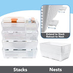 Tiawudi Stackable Woven Plastic Basket, Storage Bins for Cabinet, Closet, Shelf, Under Sink and Countertop, Pantry Organizer Bins, 6 Pack - color: White