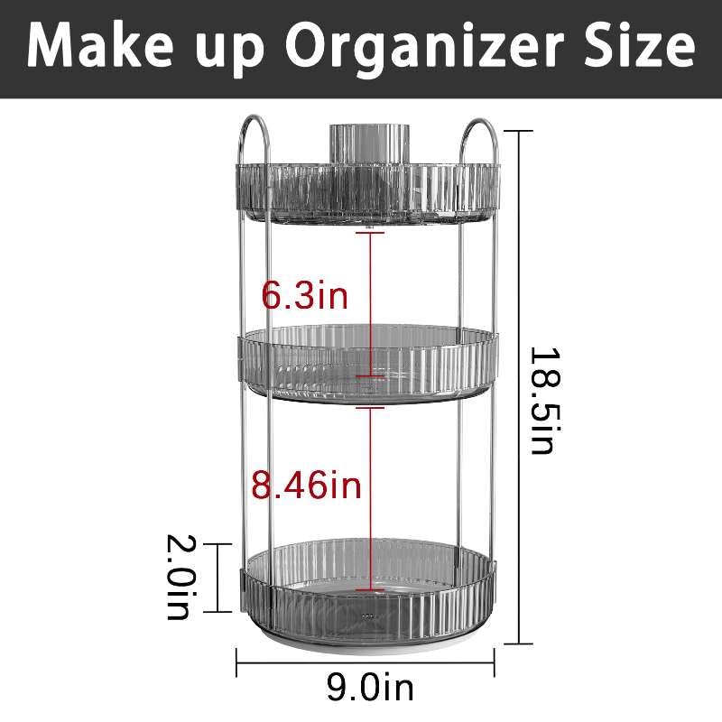 shuang qing Rotating Makeup Organizer for Vanity, High-Capacity Skincare Clear Make Up Storage Perfume Organizers Cosmetic Dresser Organizer Countertop 360 Spinning (Gray, New-3 Tier) - color: Gray, size: New-3 Tier